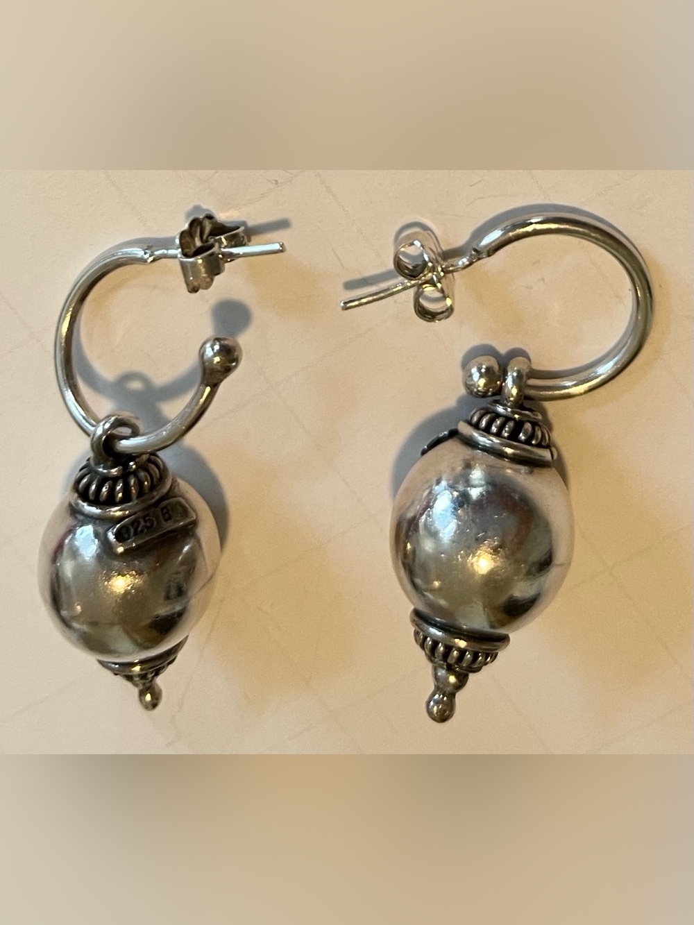 Vintage Suarti Balinese Convertible Sterling Silver Hoop and Ball dangle Earring